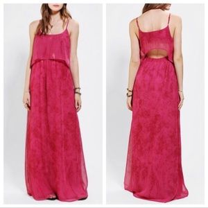 Staring at Stars Pink Chiffon Open Back Boho Maxi Dress Size Small